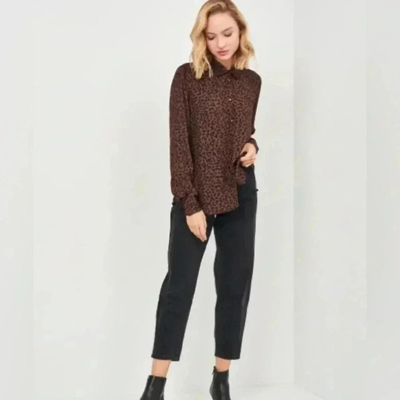 EUC Minimum Bilda Brown Leopard Print Button Down 100%viscose Women Shirt- EU 34 - Picture 2 of 13